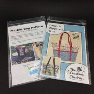 2 Quilted Fabric Bag Patterns Lauras Zipper Tote & Market Bag Creative Thimble